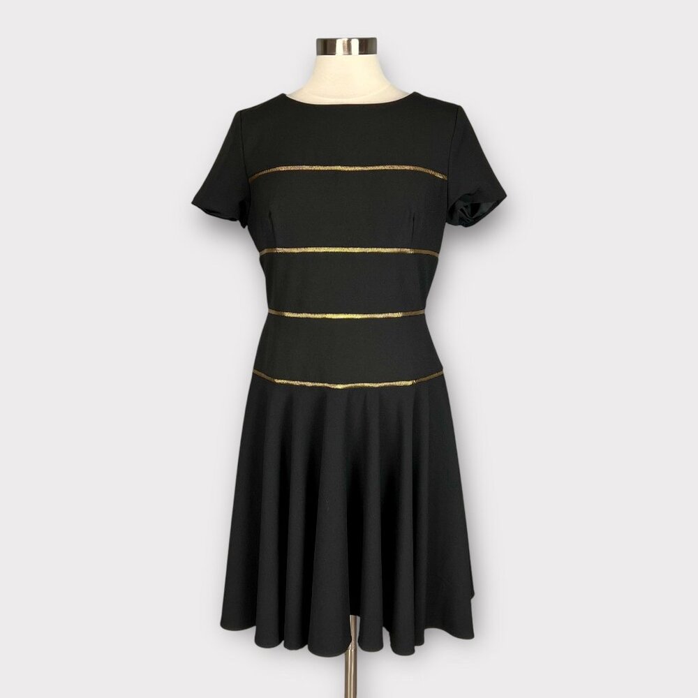 Rolando Santana Womens Black Fit Flare Dress Short Sleeves Zipper Detail size 10